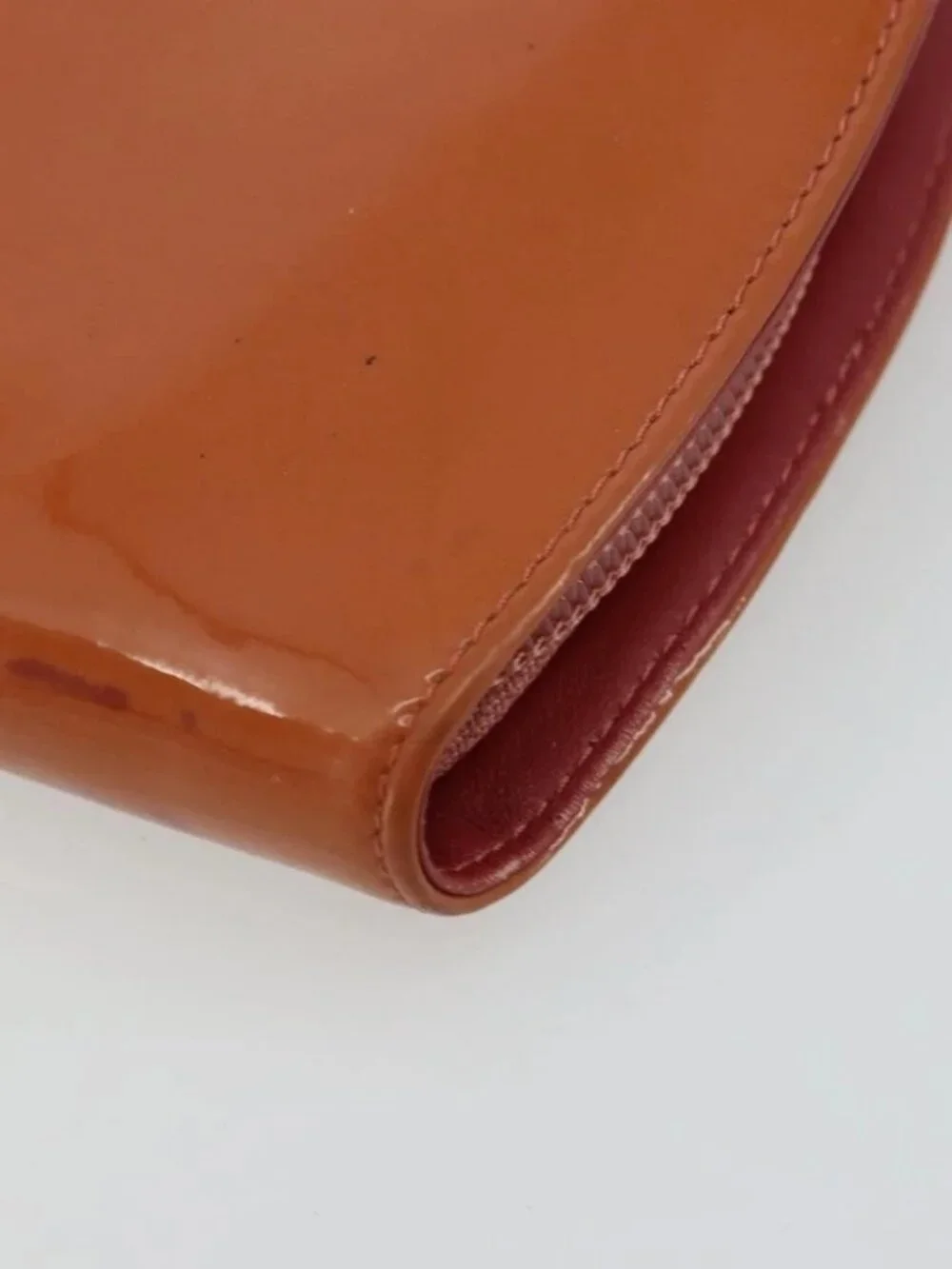 CHANEL Long Wallet Patent leather Orange Silver CC Auth bs34871